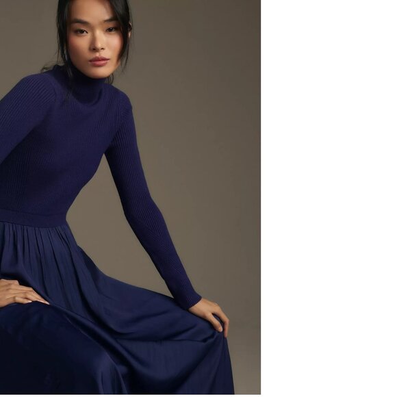 anthropologie The Thea Twofer Sweater Dress size M blue color new - Picture 2 of 4